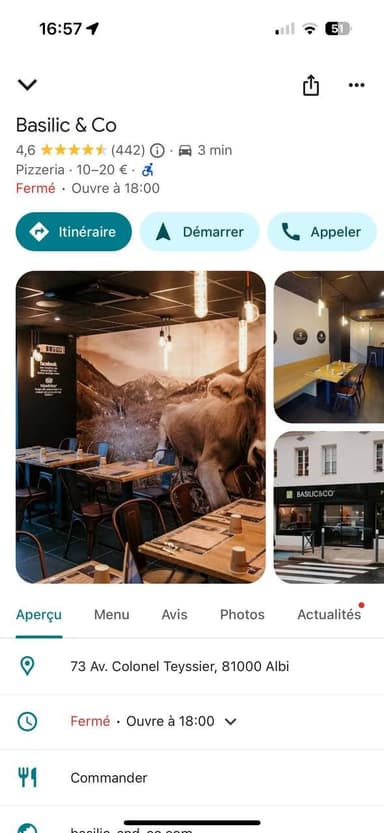 Fiche Google Maps de Basilic & Co avec 442 avis